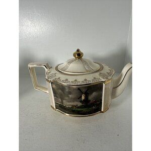 James Sadler Teapot Scenic Ship Landmark Retro Vintage Gold SmCrack In Handle